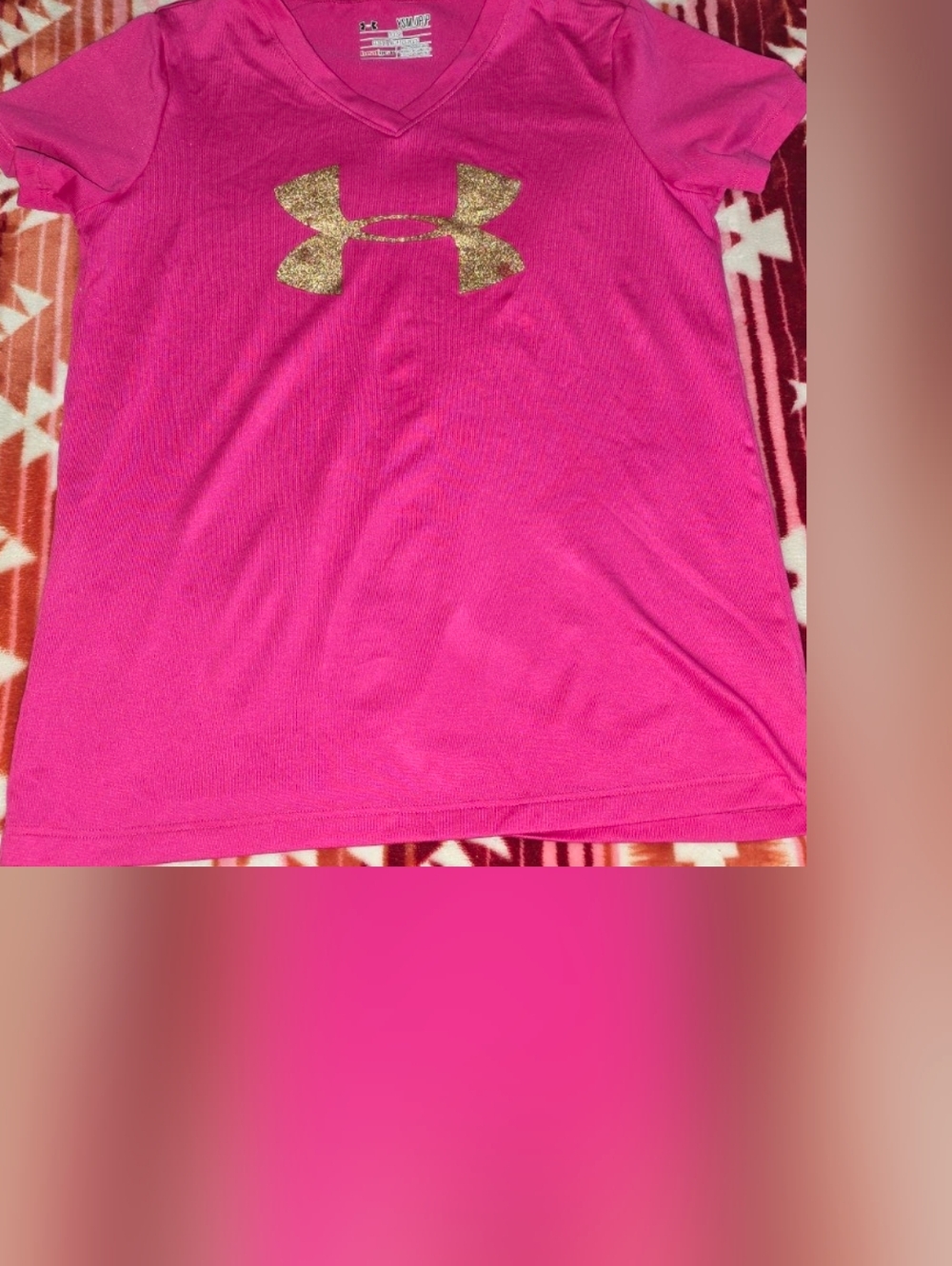 Under Armour Hot Pink Gold Logo Loose Fit Athletic Tee Girls YSM